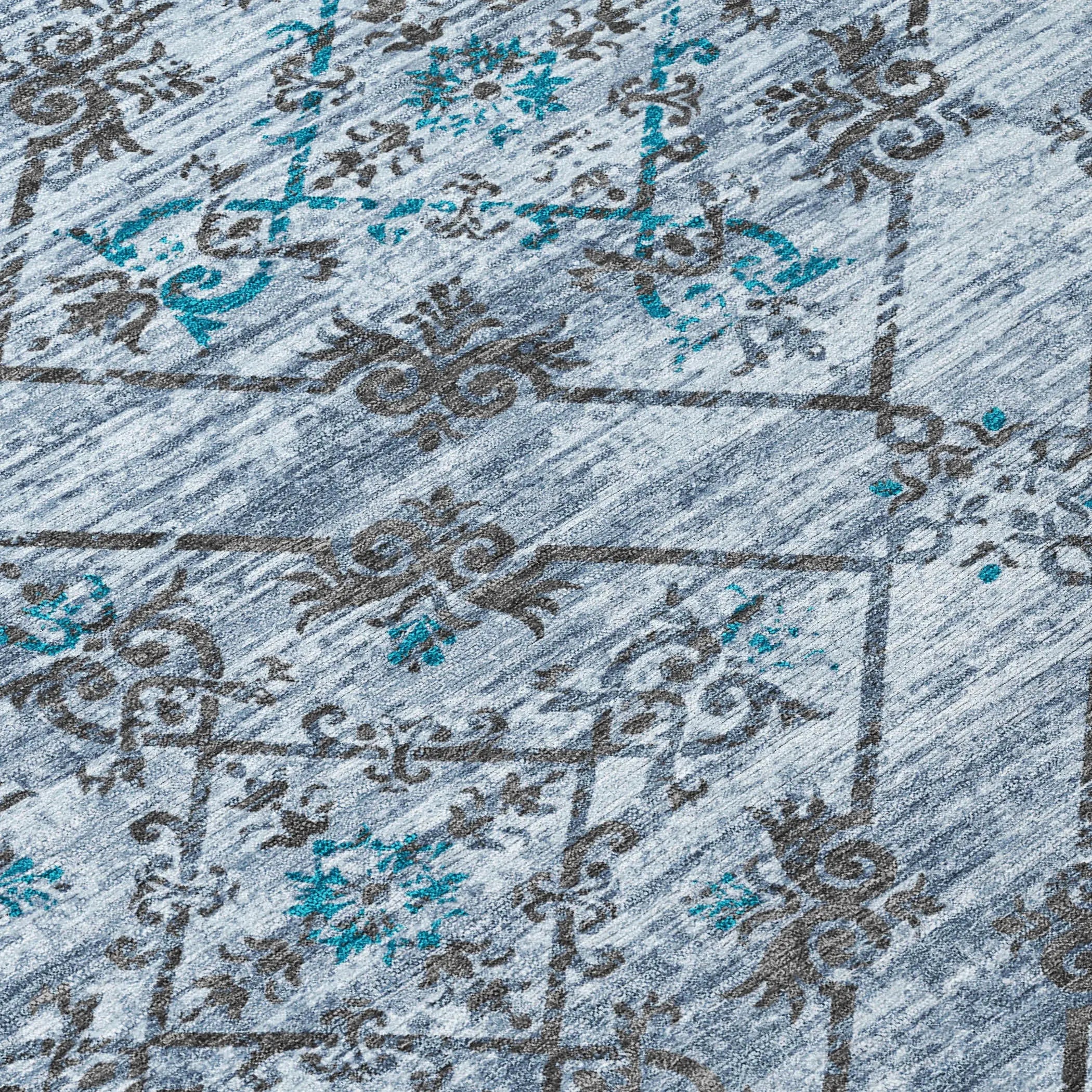 5' X 8' Denim Blue And Ivory Geometric Washable Indoor Outdoor Area Rug Homeroots Outdoor