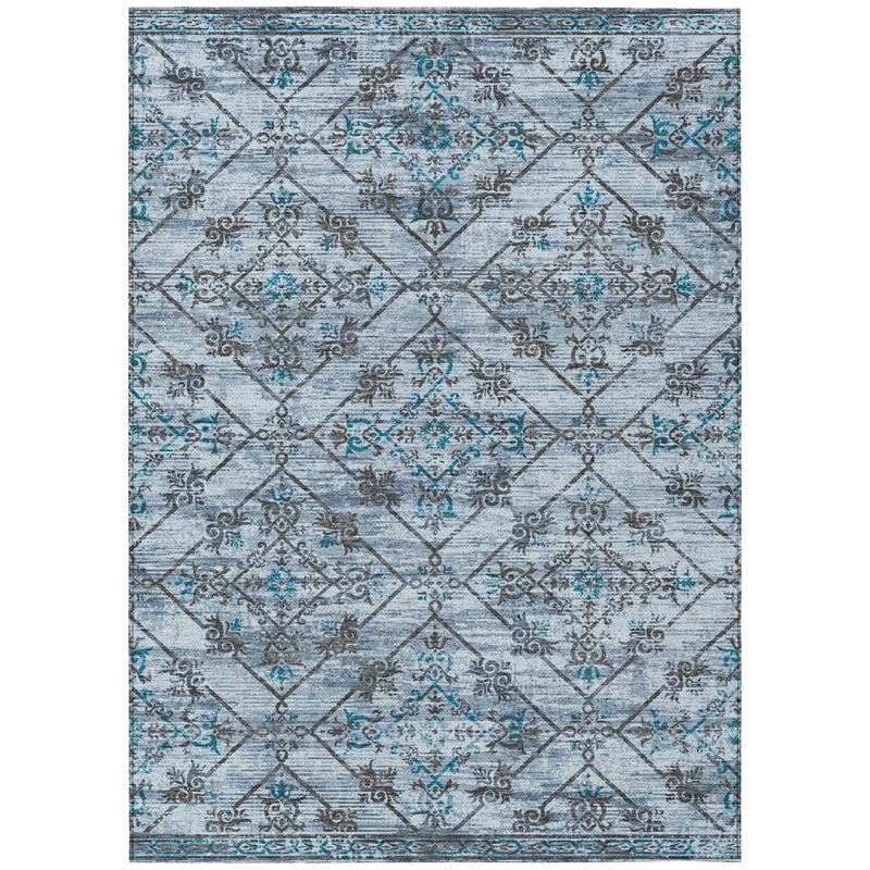 5' X 8' Denim Blue And Ivory Geometric Washable Indoor Outdoor Area Rug Homeroots Outdoor