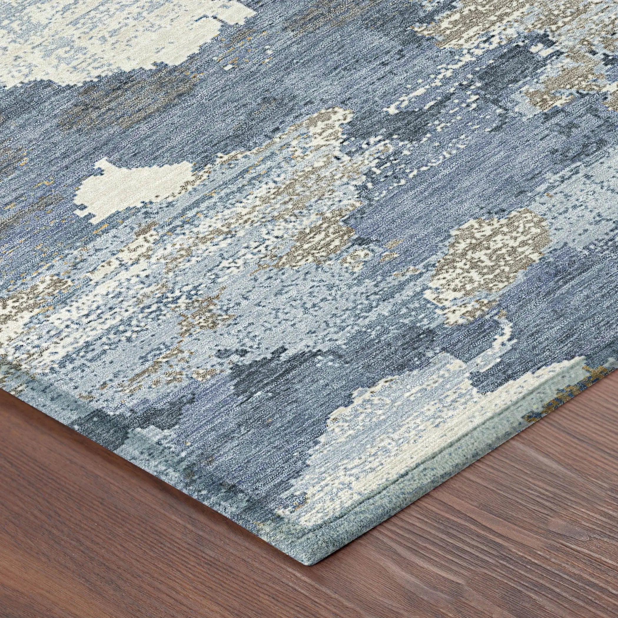 5' X 8' Denim Blue And Sky Blue Abstract Washable Indoor Outdoor Area Rug Homeroots Outdoor