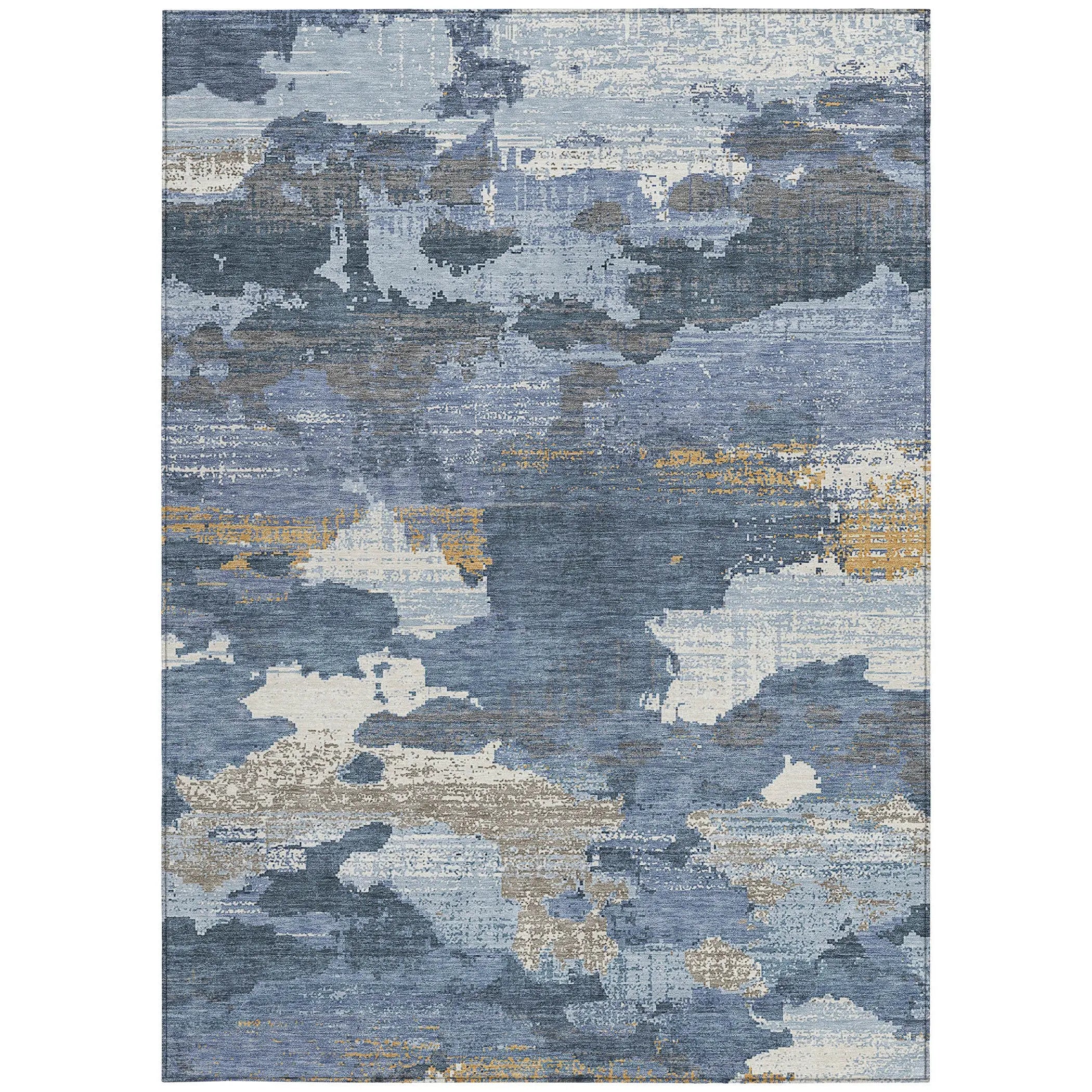 5' X 8' Denim Blue And Sky Blue Abstract Washable Indoor Outdoor Area Rug Homeroots Outdoor