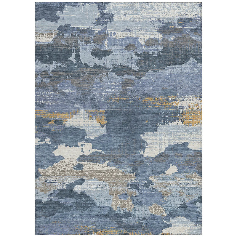 5' X 8' Denim Blue And Sky Blue Abstract Washable Indoor Outdoor Area Rug Homeroots Outdoor