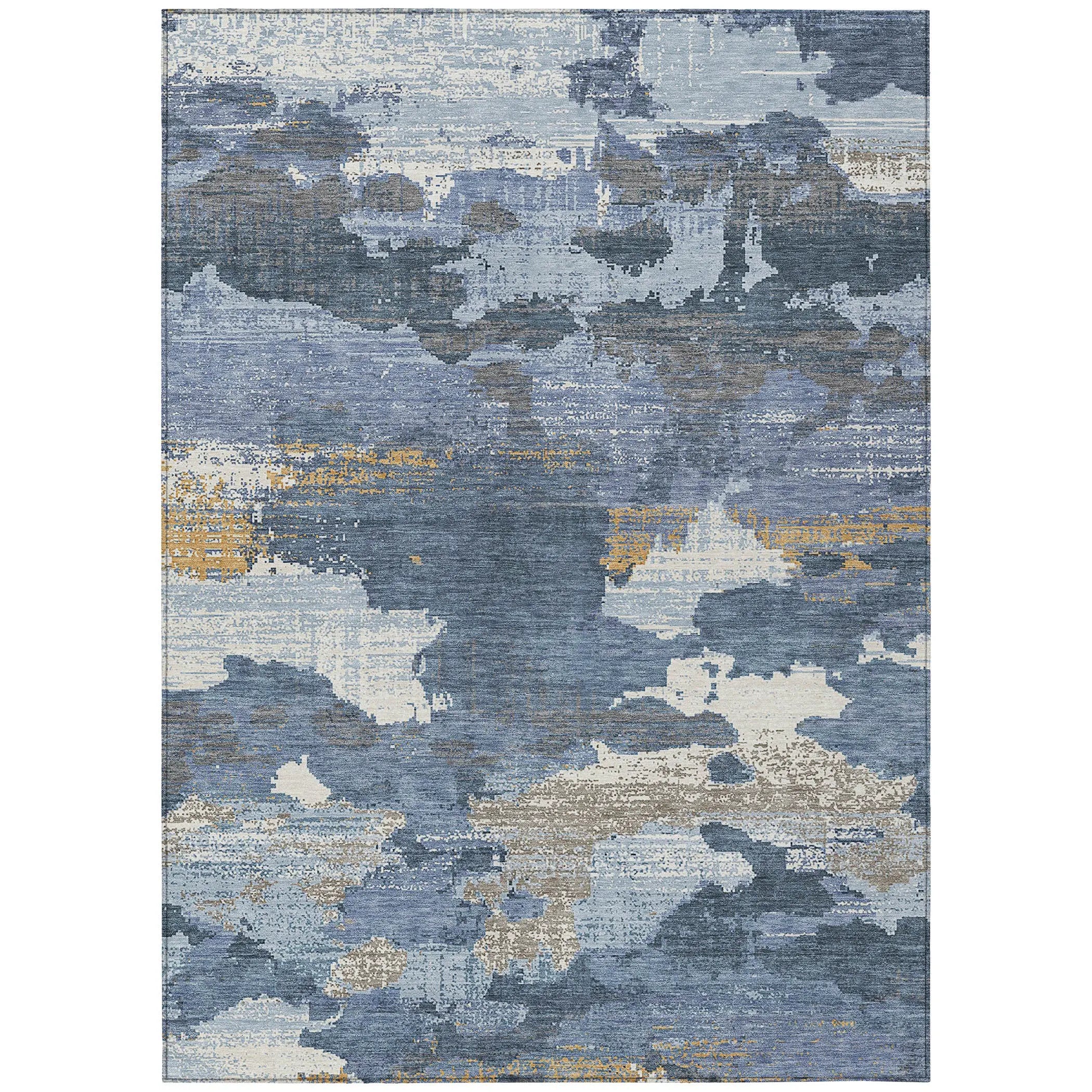 5' X 8' Denim Blue And Sky Blue Abstract Washable Indoor Outdoor Area Rug Homeroots Outdoor