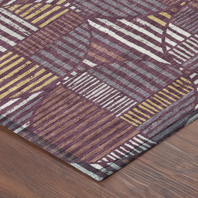 5' X 8' Eggplant And Brown Geometric Washable Indoor Outdoor Area Rug Homeroots Outdoor