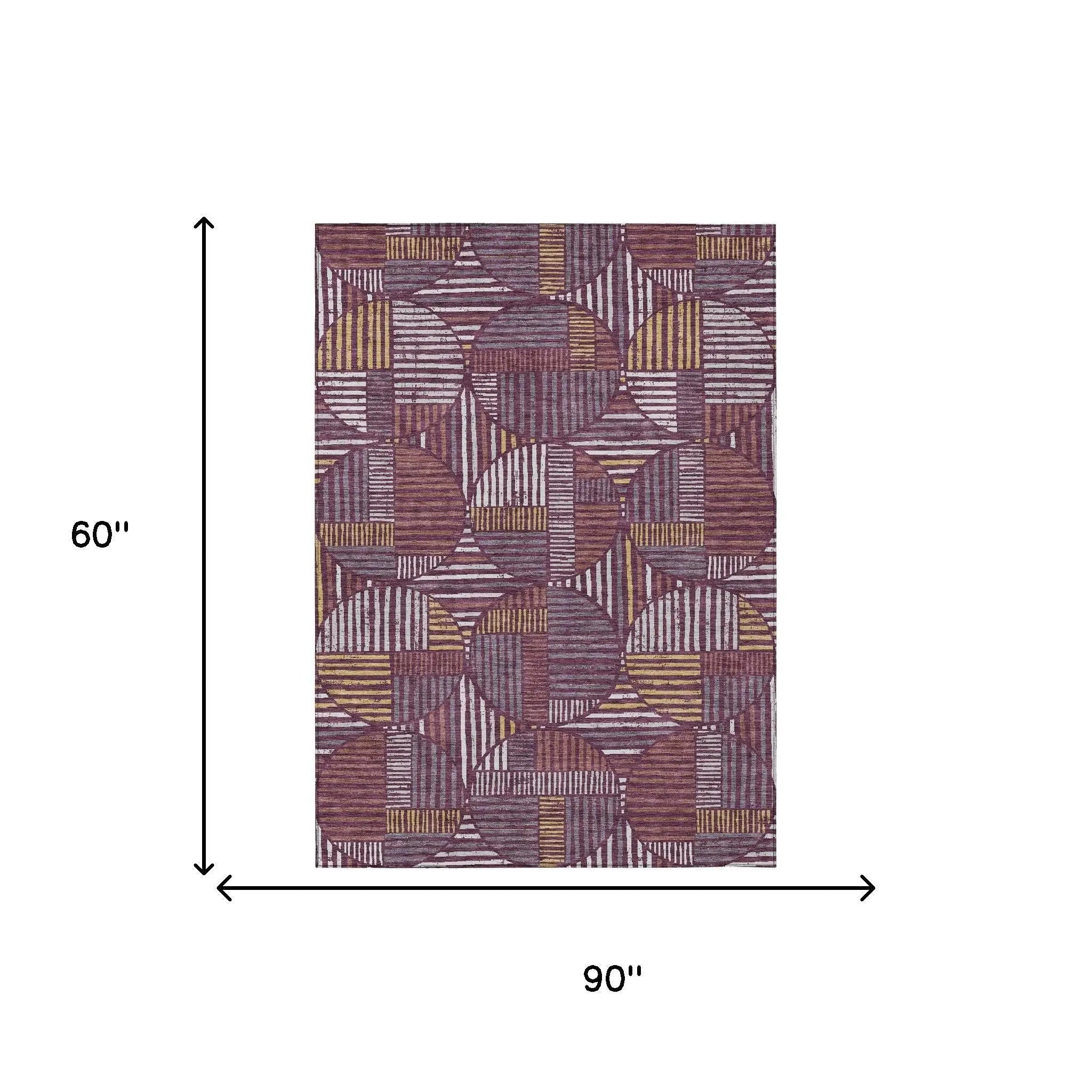 5' X 8' Eggplant And Brown Geometric Washable Indoor Outdoor Area Rug Homeroots Outdoor