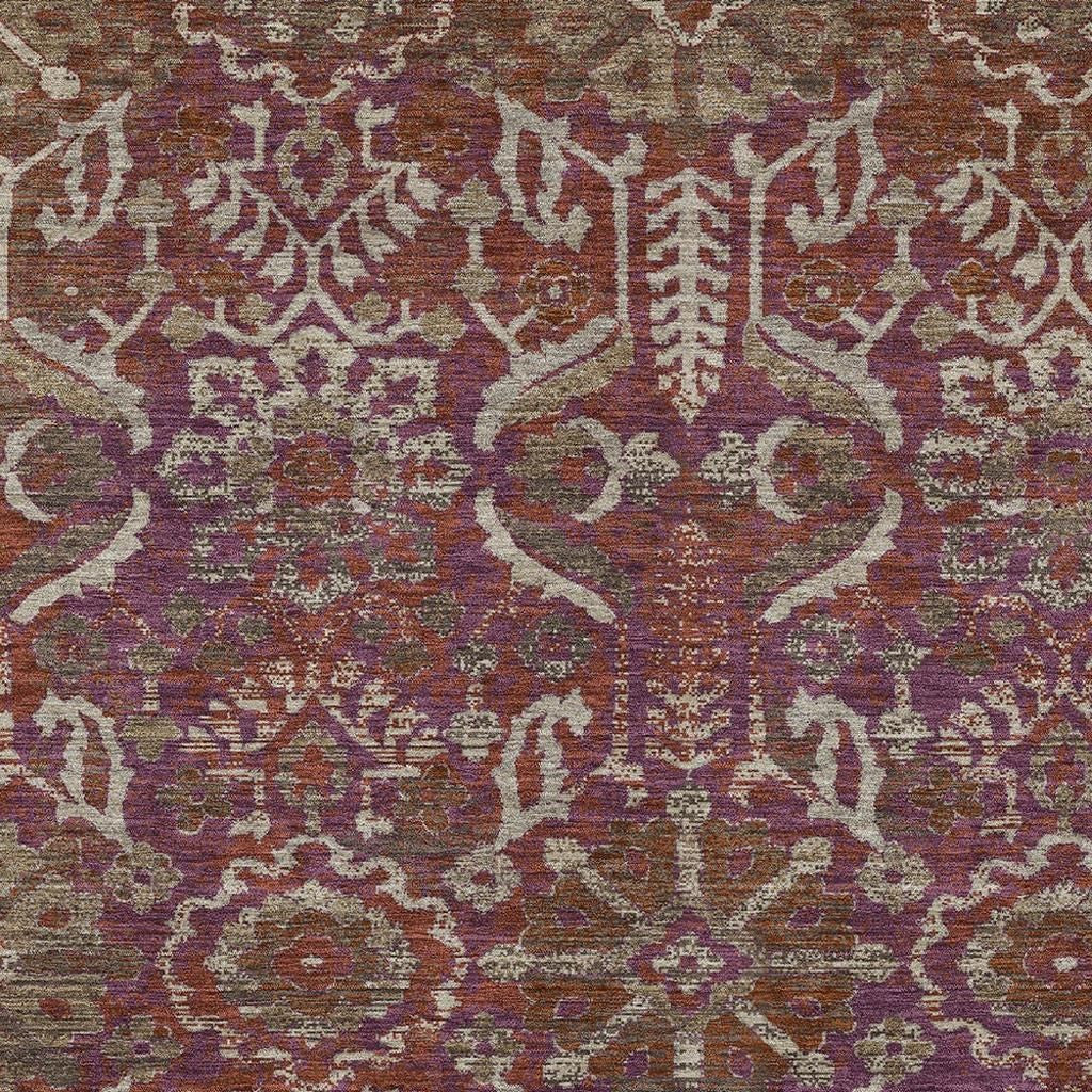 5' X 8' Eggplant And Purple Damask Washable Indoor Outdoor Area Rug Homeroots Outdoor