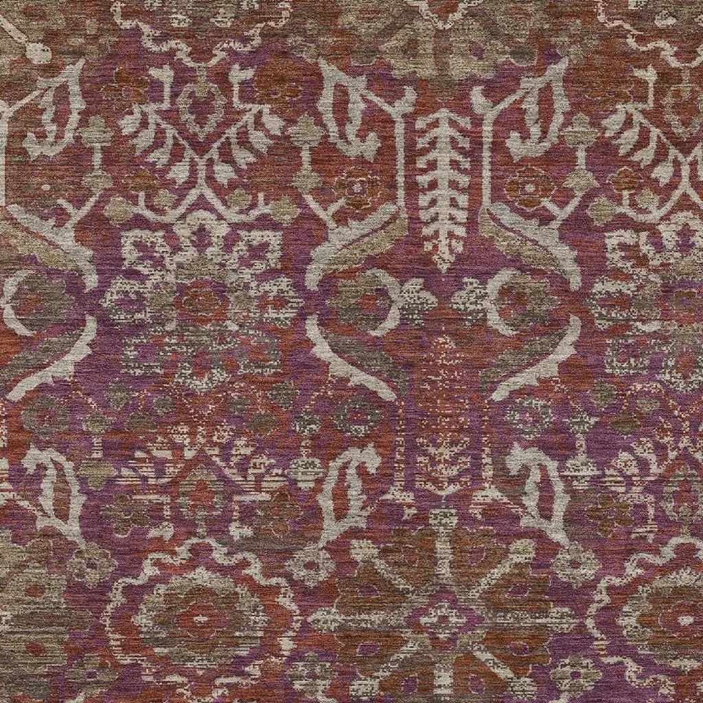 5' X 8' Eggplant And Purple Damask Washable Indoor Outdoor Area Rug Homeroots Outdoor