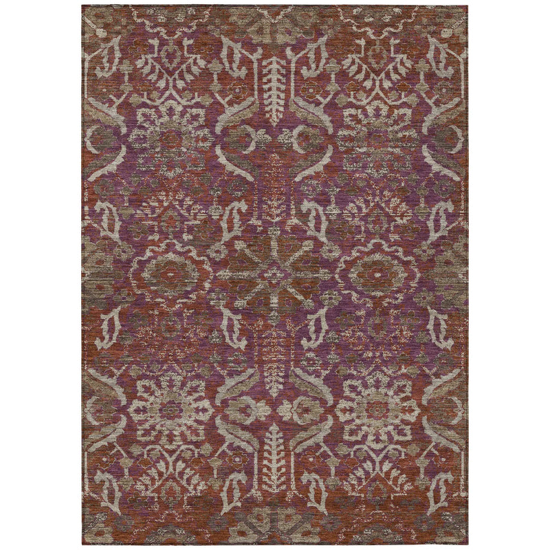 5' X 8' Eggplant And Purple Damask Washable Indoor Outdoor Area Rug Homeroots Outdoor
