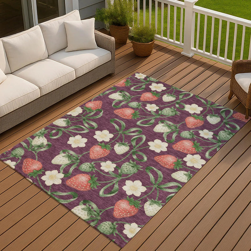 5' X 8' Eggplant And Purple Floral Washable Indoor Outdoor Area Rug Homeroots Outdoor