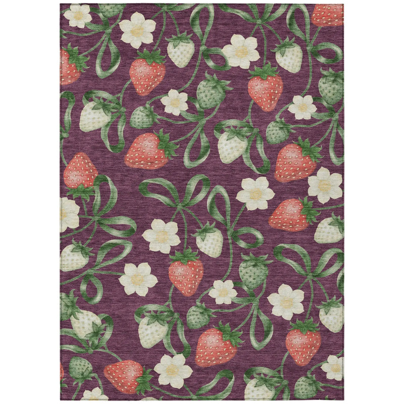 5' X 8' Eggplant And Purple Floral Washable Indoor Outdoor Area Rug Homeroots Outdoor