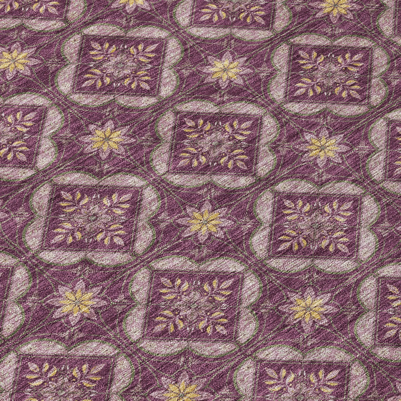 5' X 8' Eggplant And Purple Geometric Washable Indoor Outdoor Area Rug Homeroots Outdoor