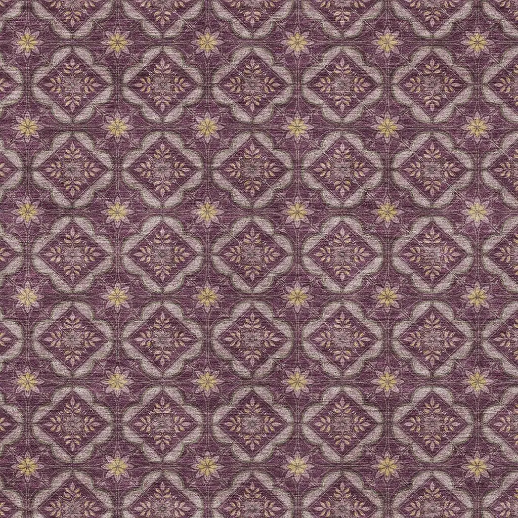 5' X 8' Eggplant And Purple Geometric Washable Indoor Outdoor Area Rug Homeroots Outdoor