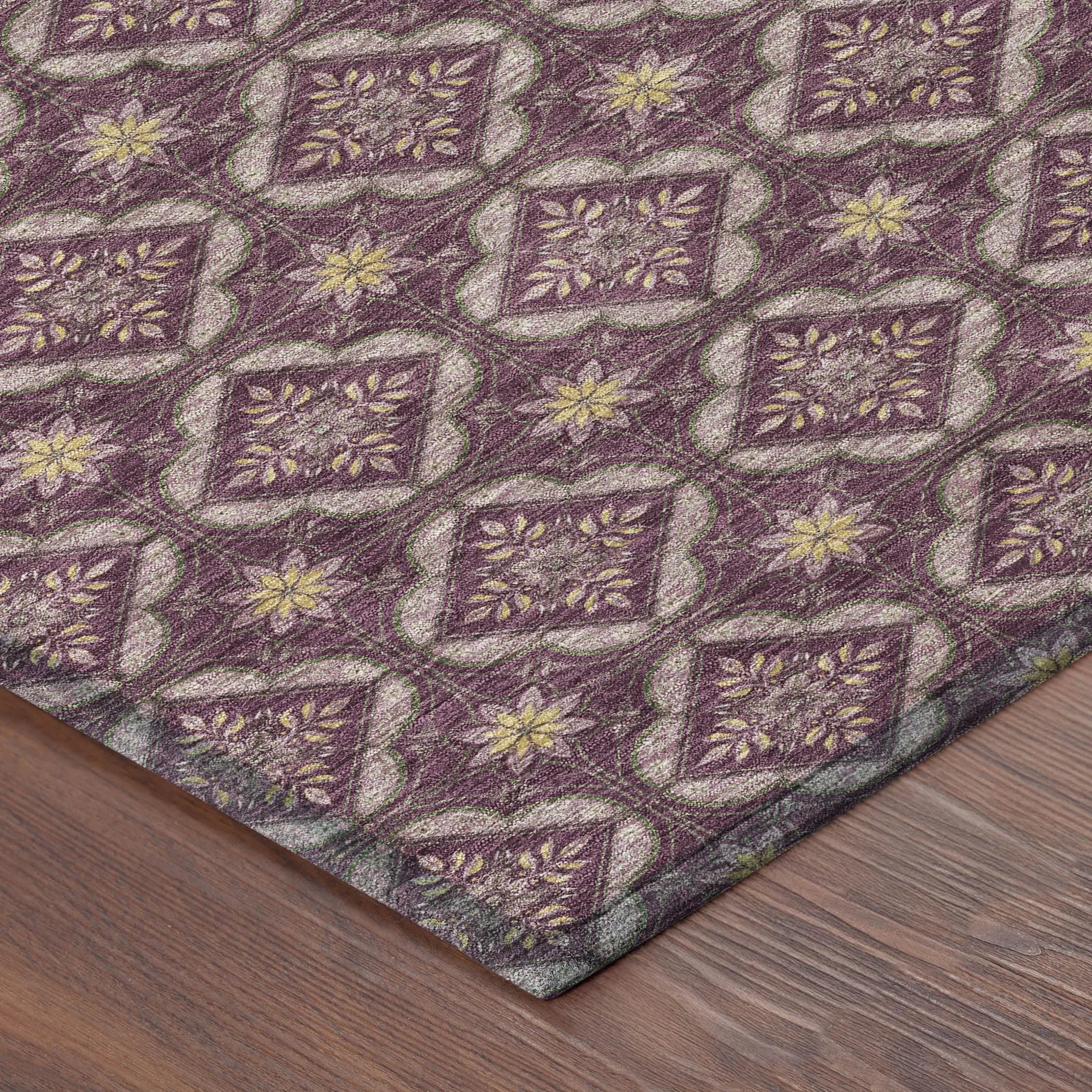 5' X 8' Eggplant And Purple Geometric Washable Indoor Outdoor Area Rug Homeroots Outdoor