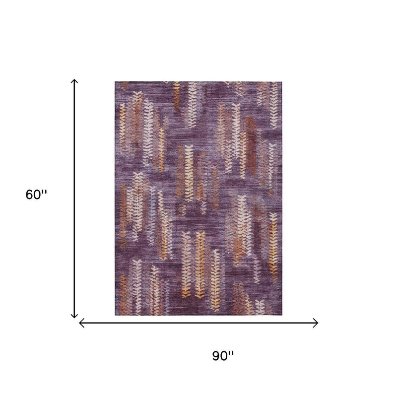 5' X 8' Eggplant And Purple Striped Washable Indoor Outdoor Area Rug Homeroots Outdoor