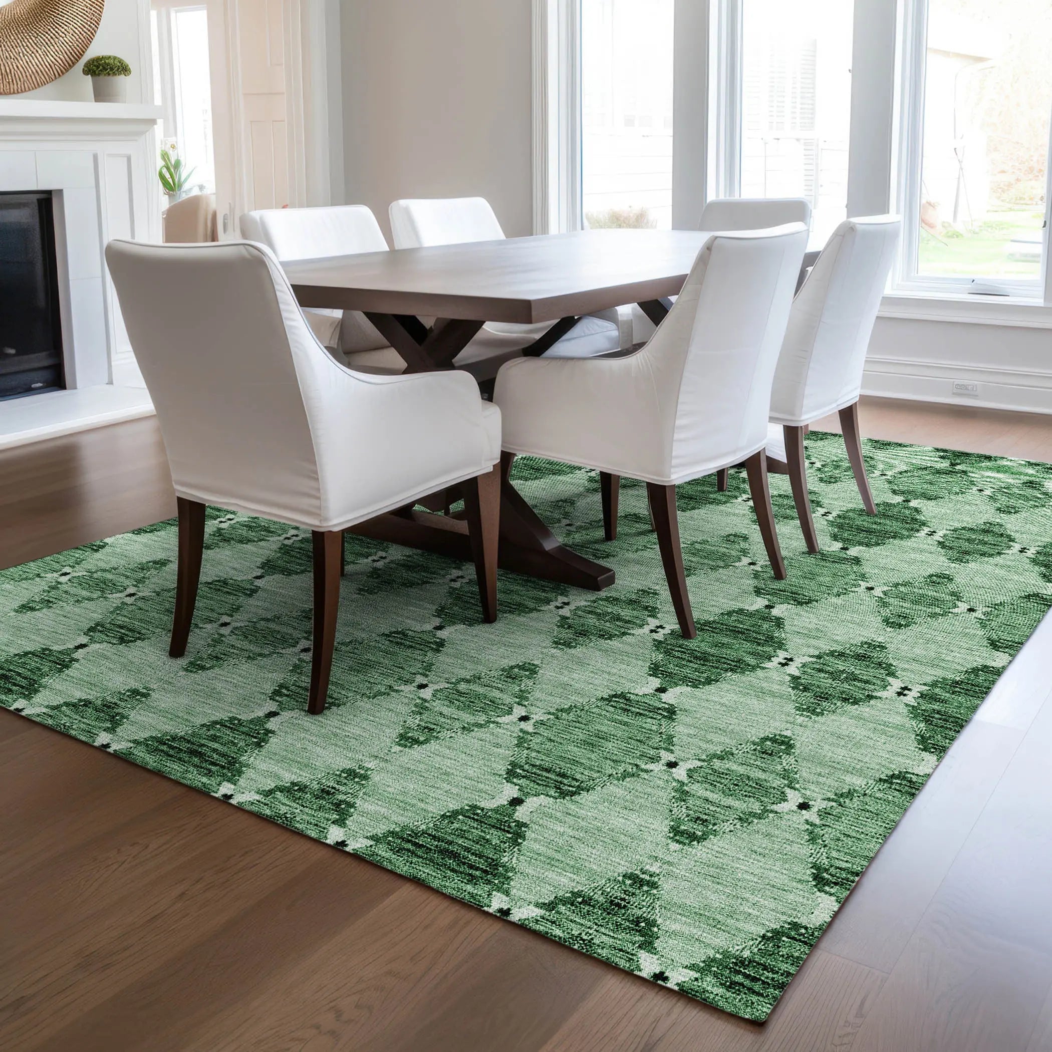 5' X 8' Emerald And Green Moroccan Washable Indoor Outdoor Area Rug Homeroots Outdoor