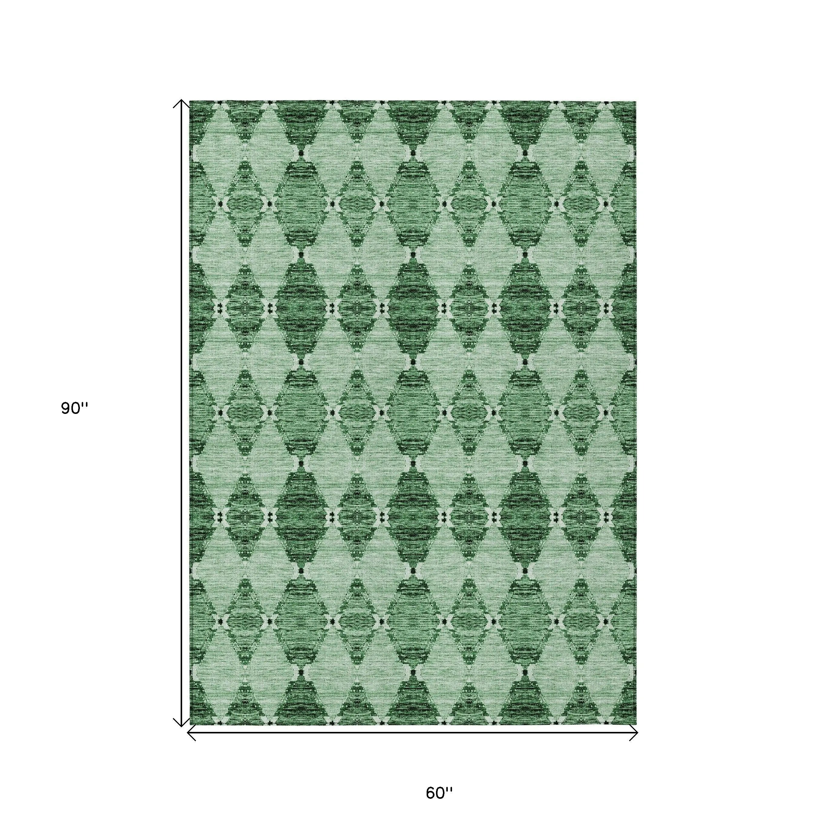 5' X 8' Emerald And Green Moroccan Washable Indoor Outdoor Area Rug Homeroots Outdoor