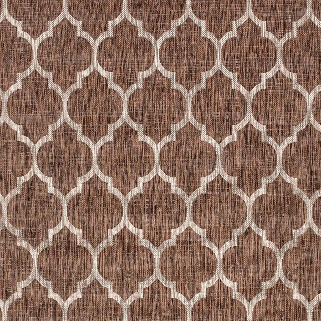 5' X 8' Espresso And Taupe Geometric Indoor Outdoor Area Rug Homeroots Outdoor