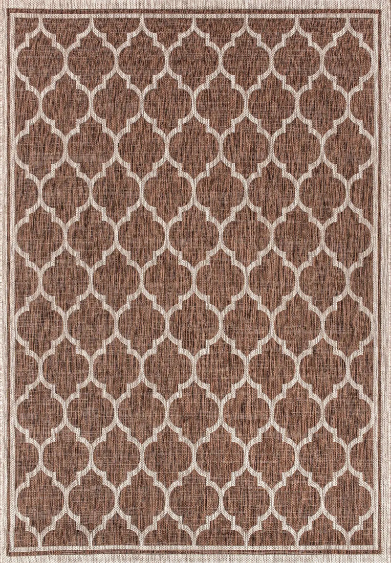 5' X 8' Espresso And Taupe Geometric Indoor Outdoor Area Rug Homeroots Outdoor
