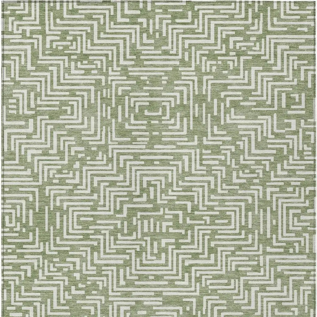 5' X 8' Fern Green And Copper Geometric Washable Indoor Outdoor Area Rug Homeroots Outdoor