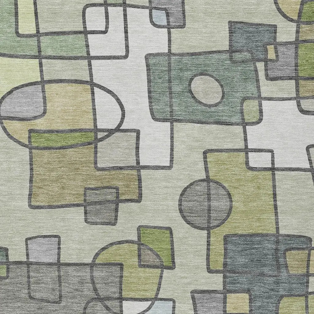 5' X 8' Fern Green And Green Geometric Washable Indoor Outdoor Area Rug Homeroots Outdoor