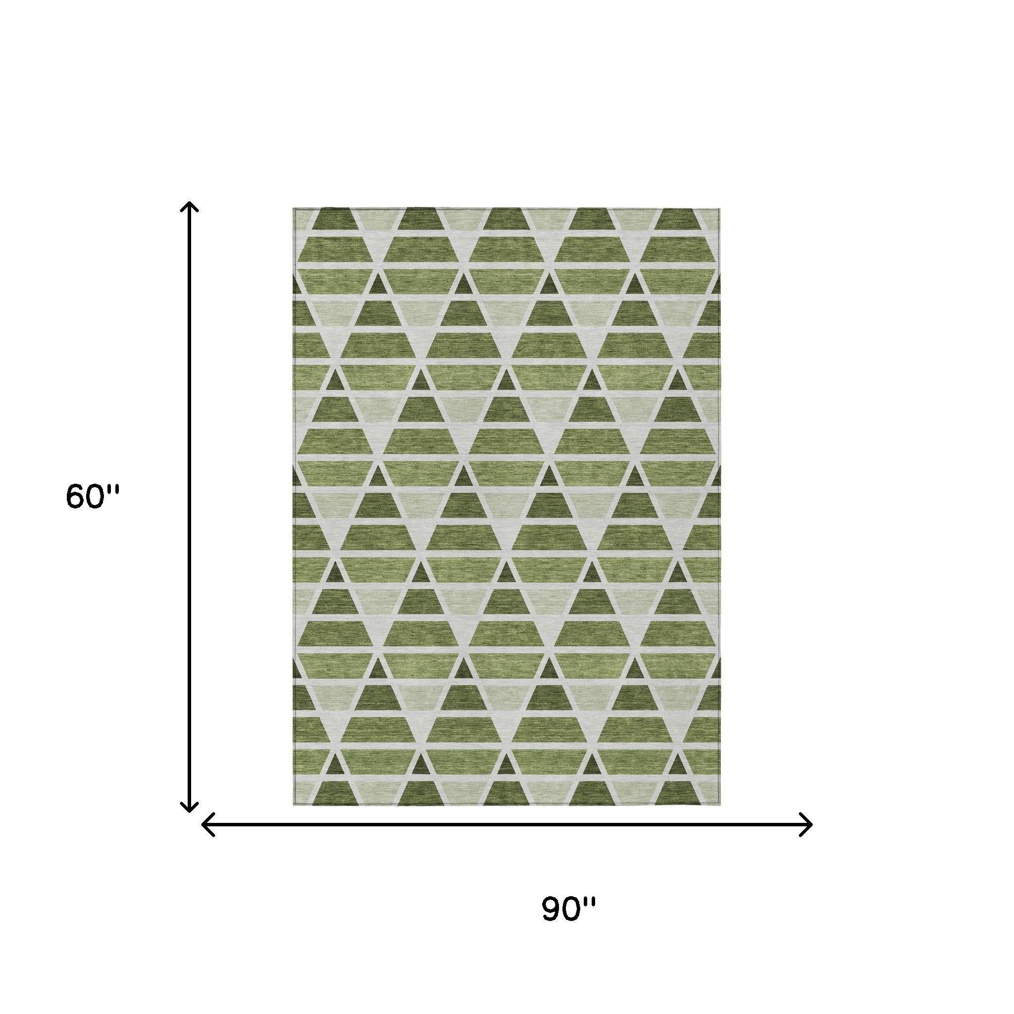 5' X 8' Fern Green And Green Geometric Washable Indoor Outdoor Area Rug Homeroots Outdoor