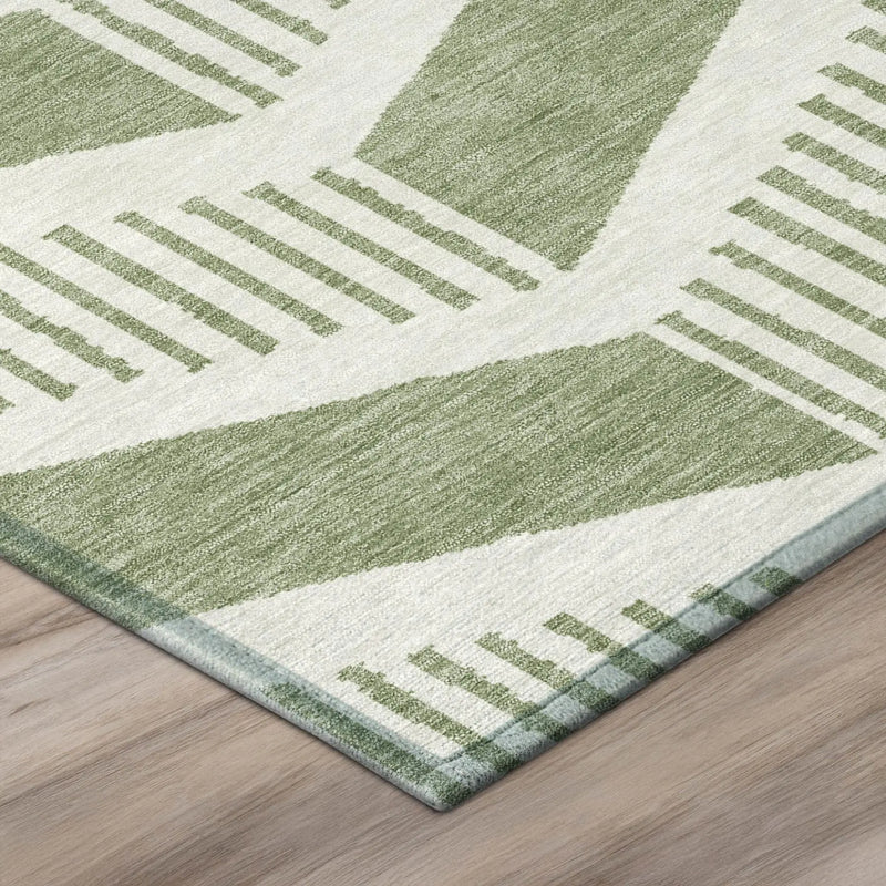 5' X 8' Fern Green And Green Geometric Washable Indoor Outdoor Area Rug Homeroots Outdoor