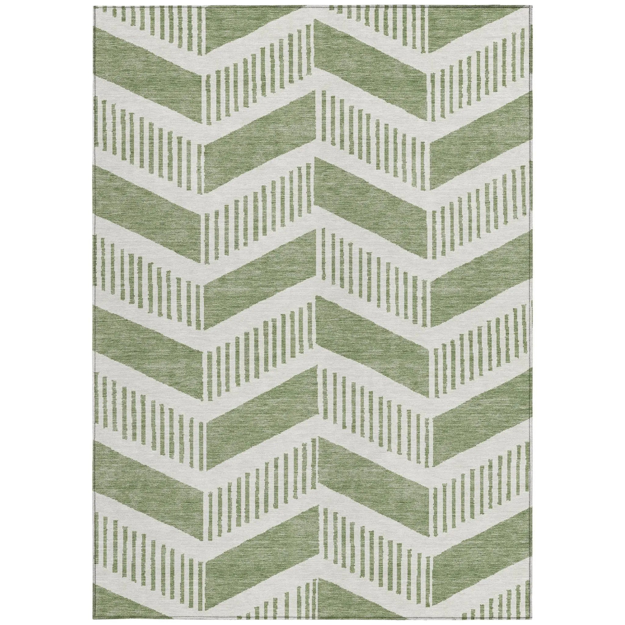 5' X 8' Fern Green And Green Geometric Washable Indoor Outdoor Area Rug Homeroots Outdoor