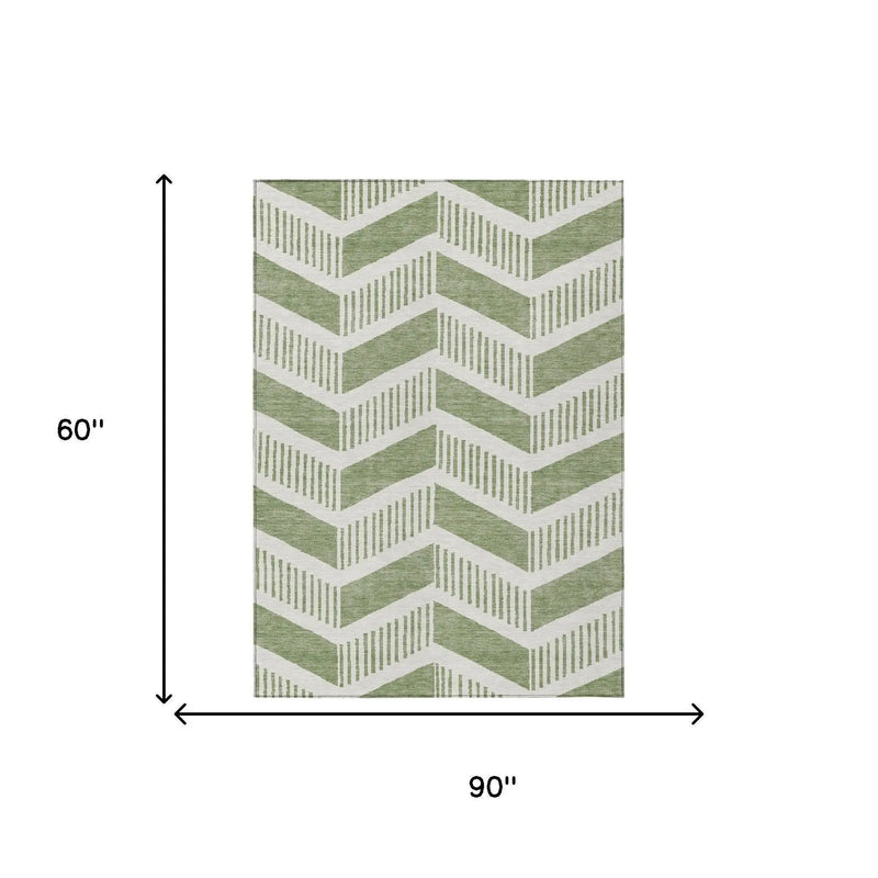 5' X 8' Fern Green And Green Geometric Washable Indoor Outdoor Area Rug Homeroots Outdoor