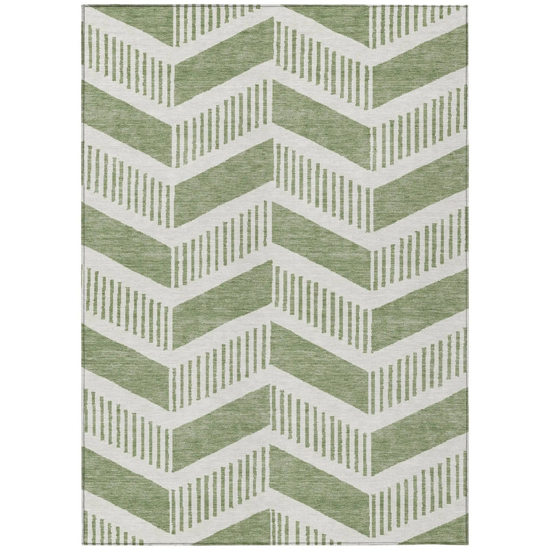 5' X 8' Fern Green And Green Geometric Washable Indoor Outdoor Area Rug Homeroots Outdoor