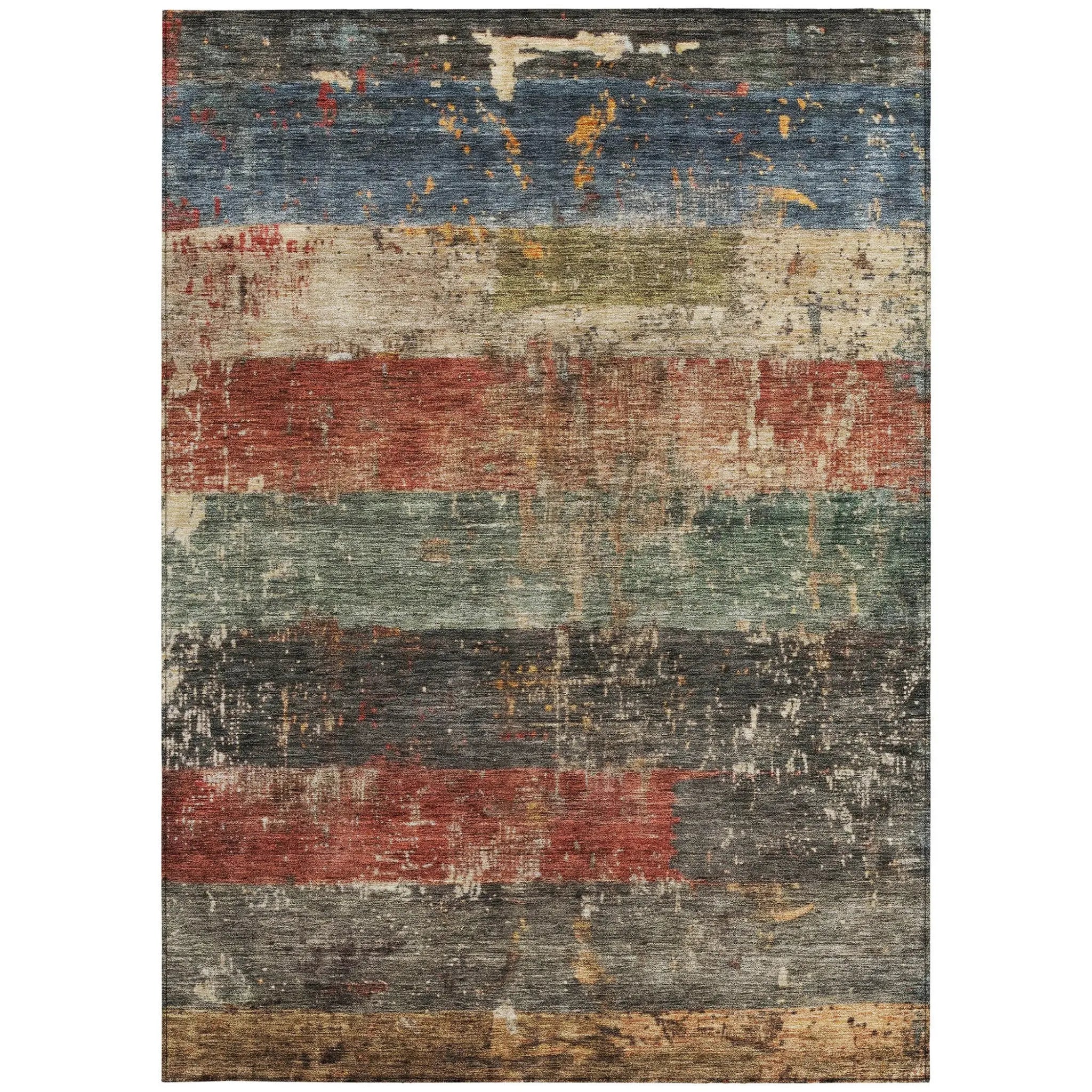 5' X 8' Fern Green Black And Terra Cotta Striped Washable Indoor Outdoor Area Rug Homeroots Outdoor