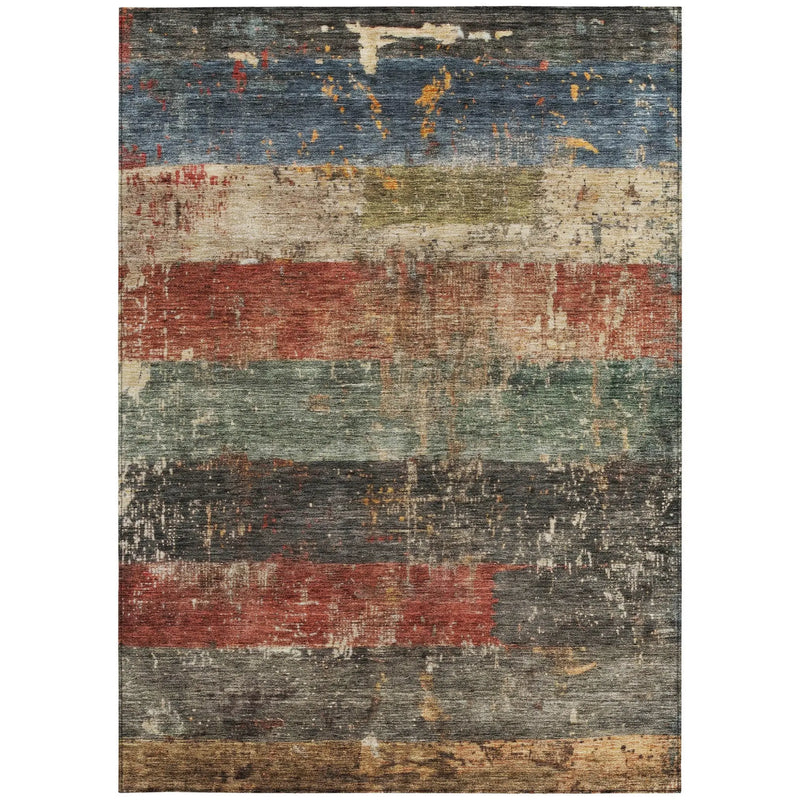 5' X 8' Fern Green Black And Terra Cotta Striped Washable Indoor Outdoor Area Rug Homeroots Outdoor