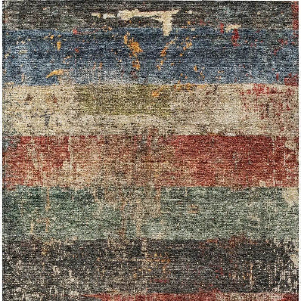 5' X 8' Fern Green Black And Terra Cotta Striped Washable Indoor Outdoor Area Rug Homeroots Outdoor