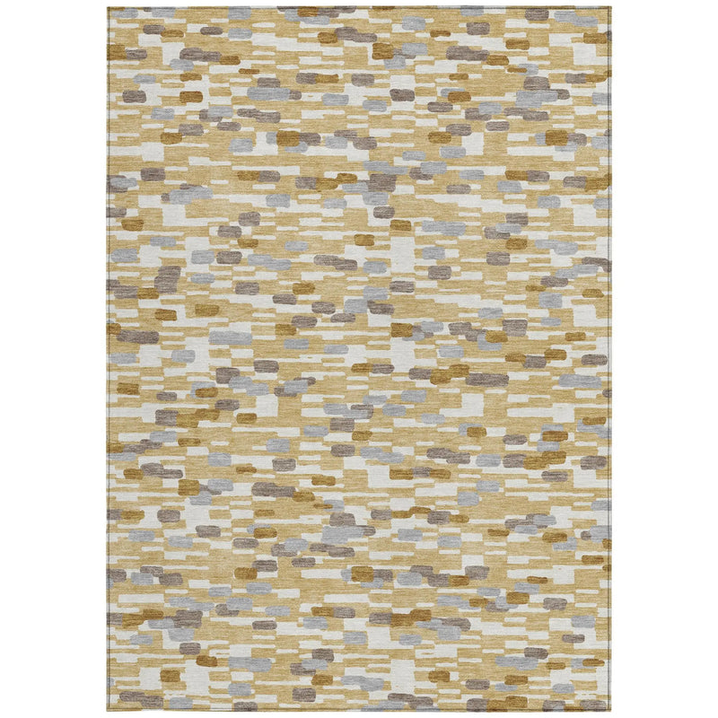 5' X 8' Gold And Beige Geometric Washable Indoor Outdoor Area Rug Homeroots Outdoor