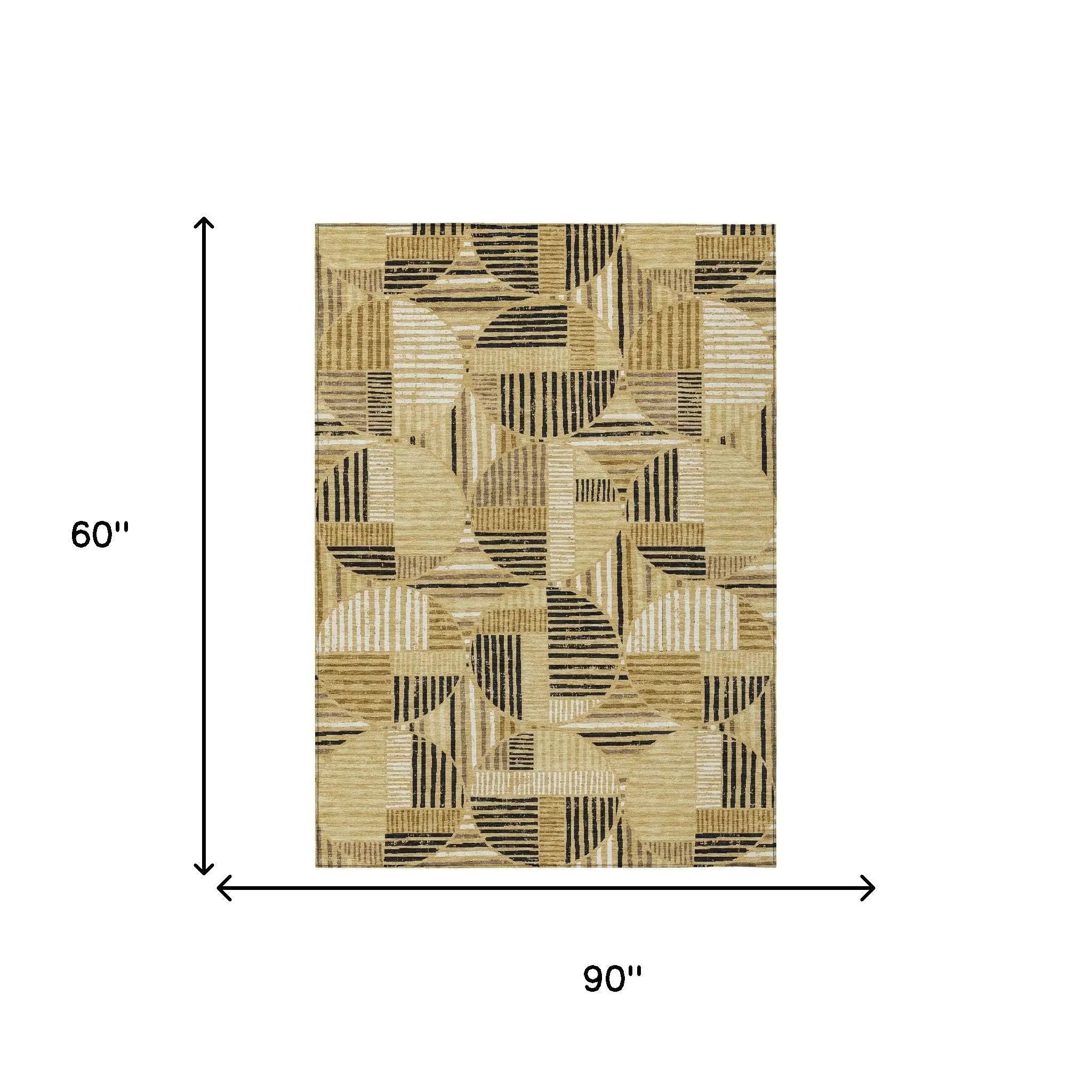 5' X 8' Gold And Blue Geometric Washable Indoor Outdoor Area Rug Homeroots Outdoor