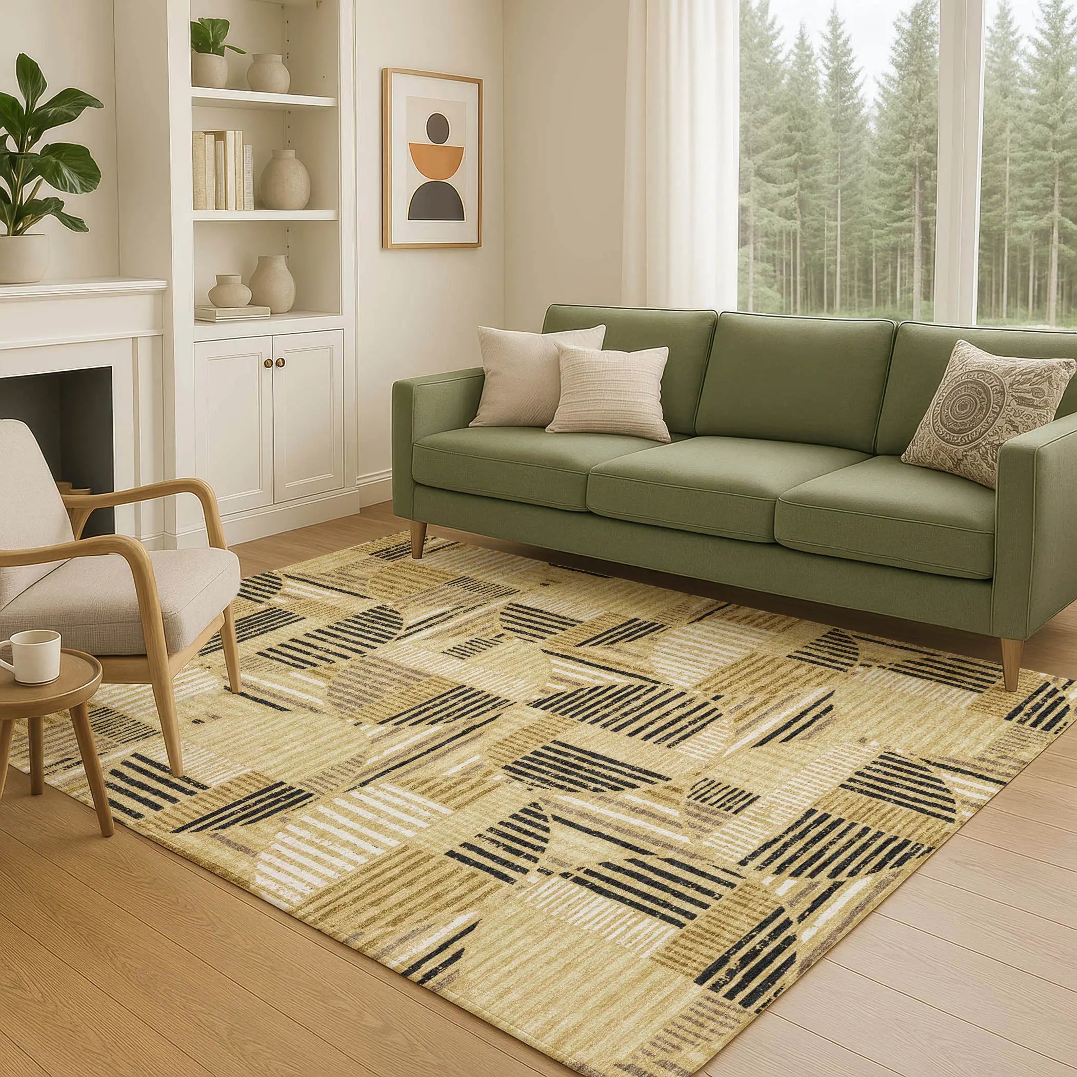 5' X 8' Gold And Blue Geometric Washable Indoor Outdoor Area Rug Homeroots Outdoor