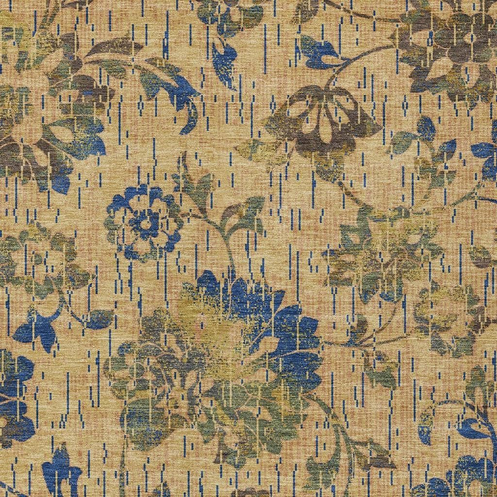 5' X 8' Gold And Brown Floral Washable Indoor Outdoor Area Rug Homeroots Outdoor