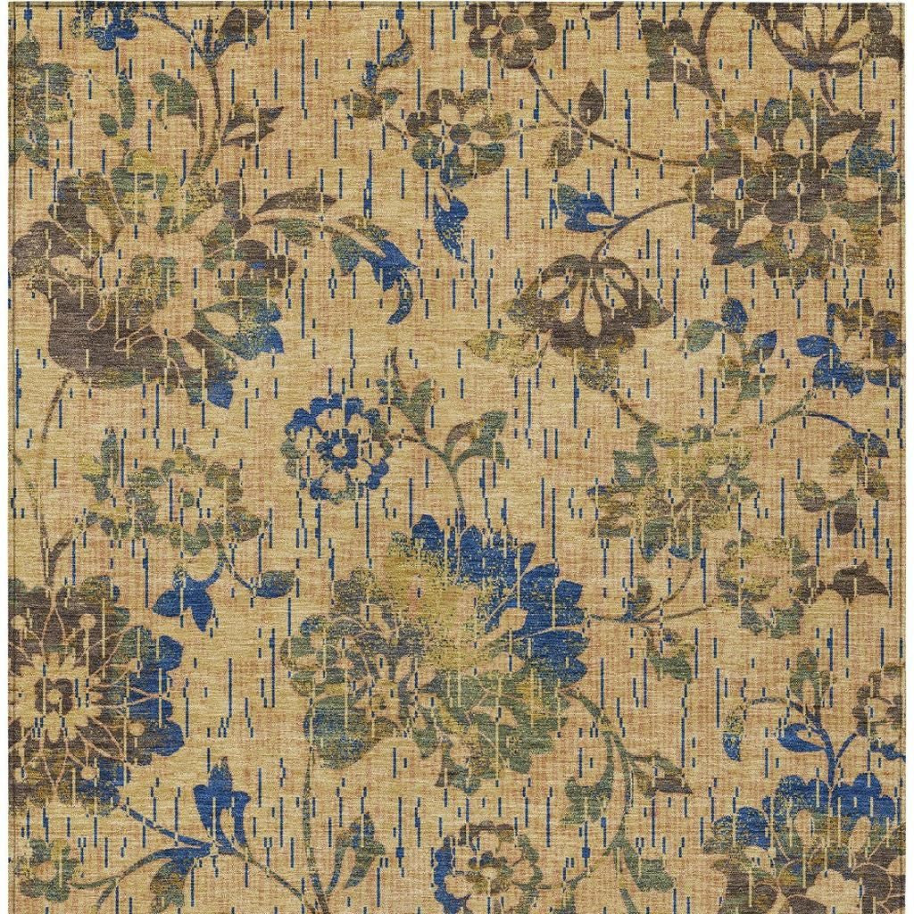 5' X 8' Gold And Brown Floral Washable Indoor Outdoor Area Rug Homeroots Outdoor