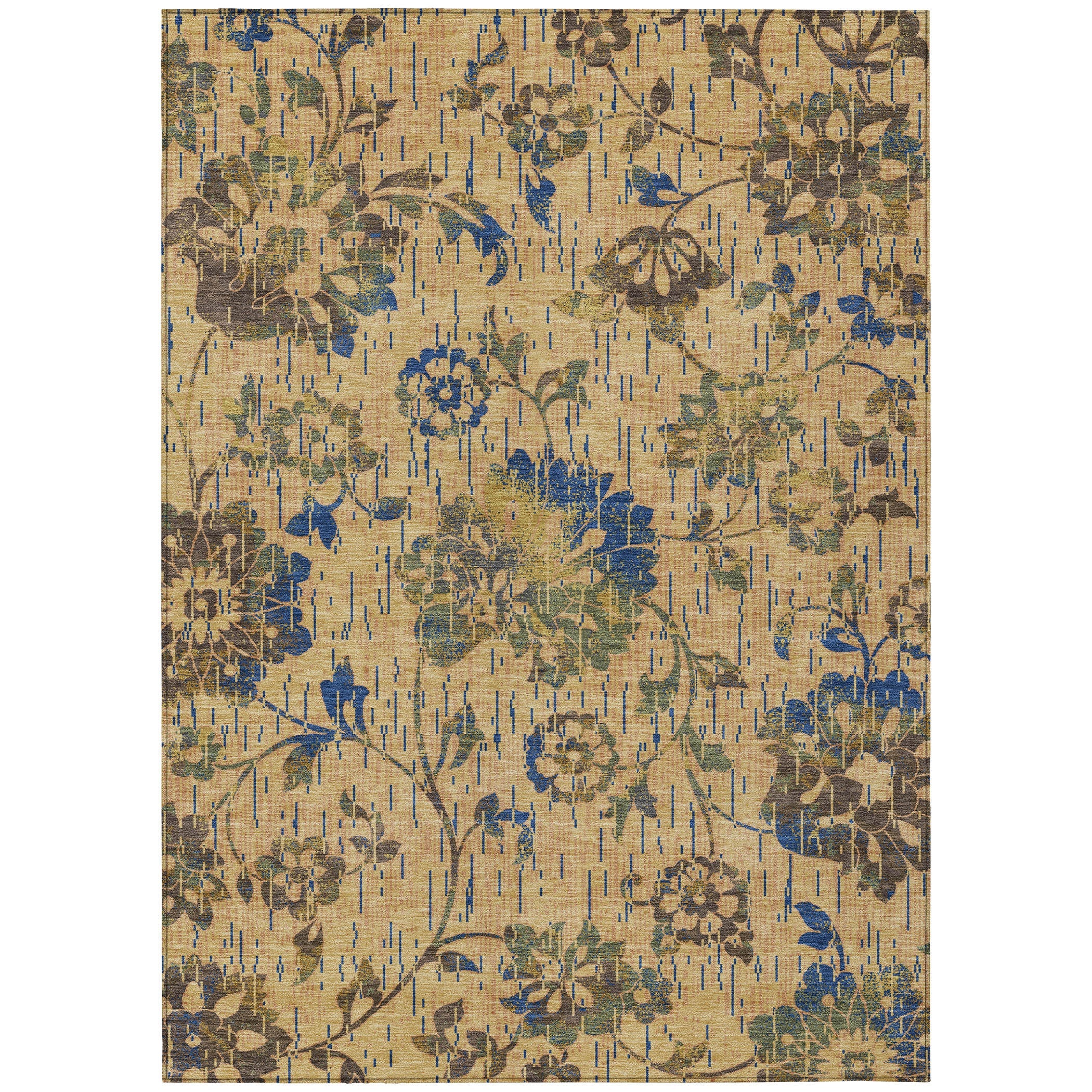 5' X 8' Gold And Brown Floral Washable Indoor Outdoor Area Rug Homeroots Outdoor