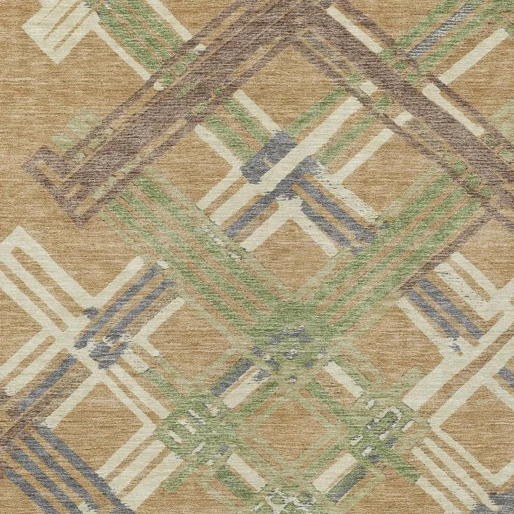 5' X 8' Gold And Brown Geometric Washable Indoor Outdoor Area Rug Homeroots Outdoor