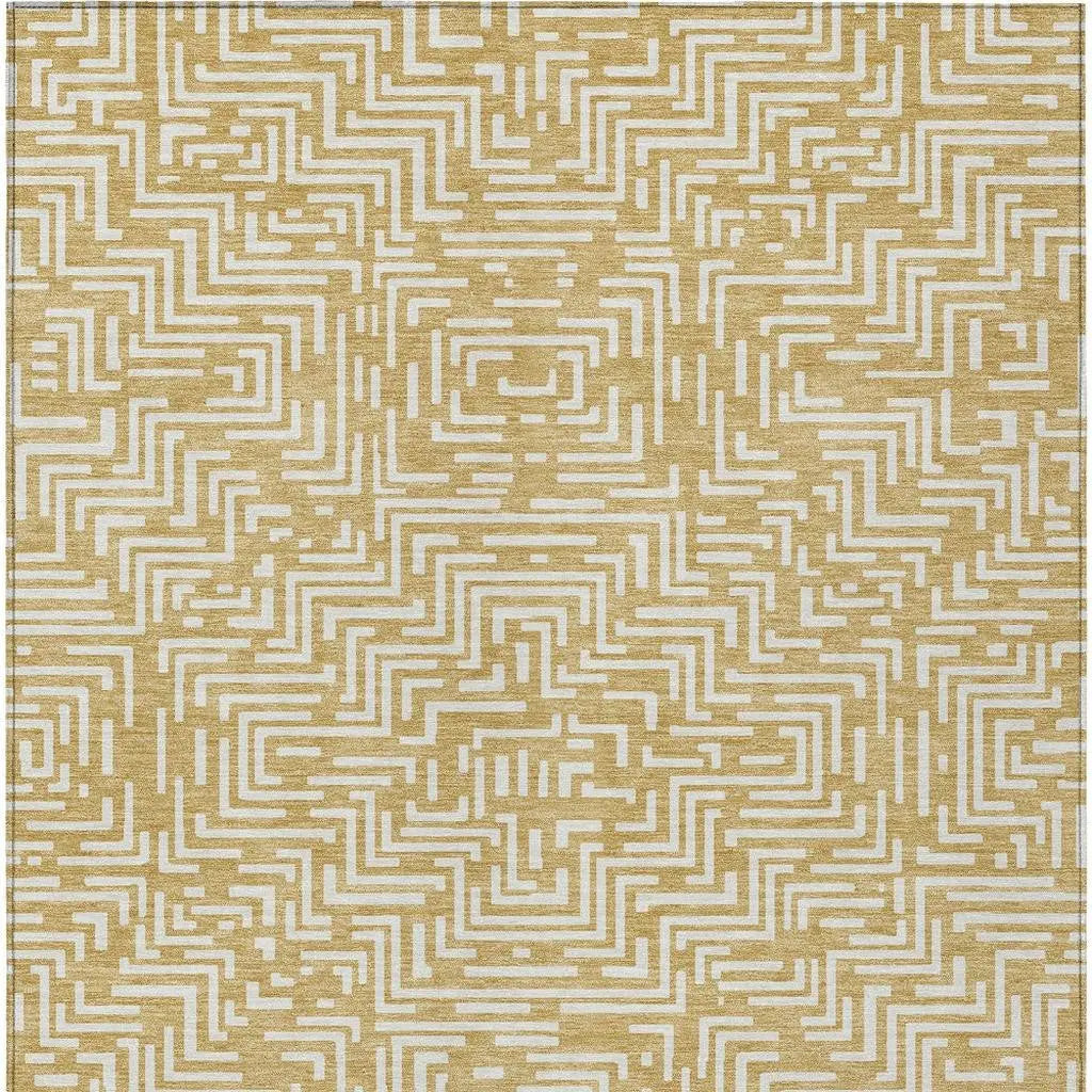 5' X 8' Gold And Brown Geometric Washable Indoor Outdoor Area Rug Homeroots Outdoor