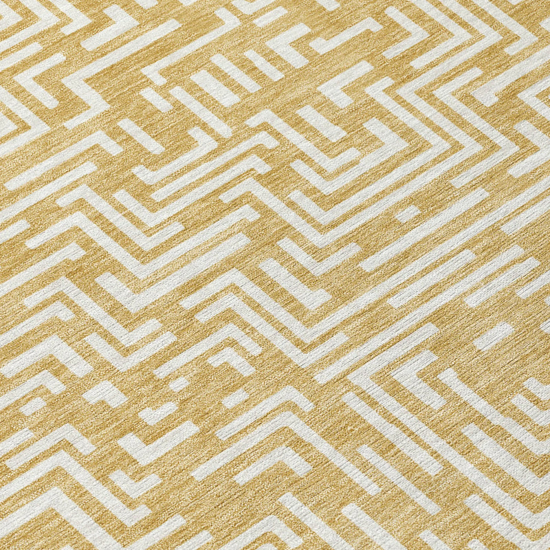 5' X 8' Gold And Brown Geometric Washable Indoor Outdoor Area Rug Homeroots Outdoor