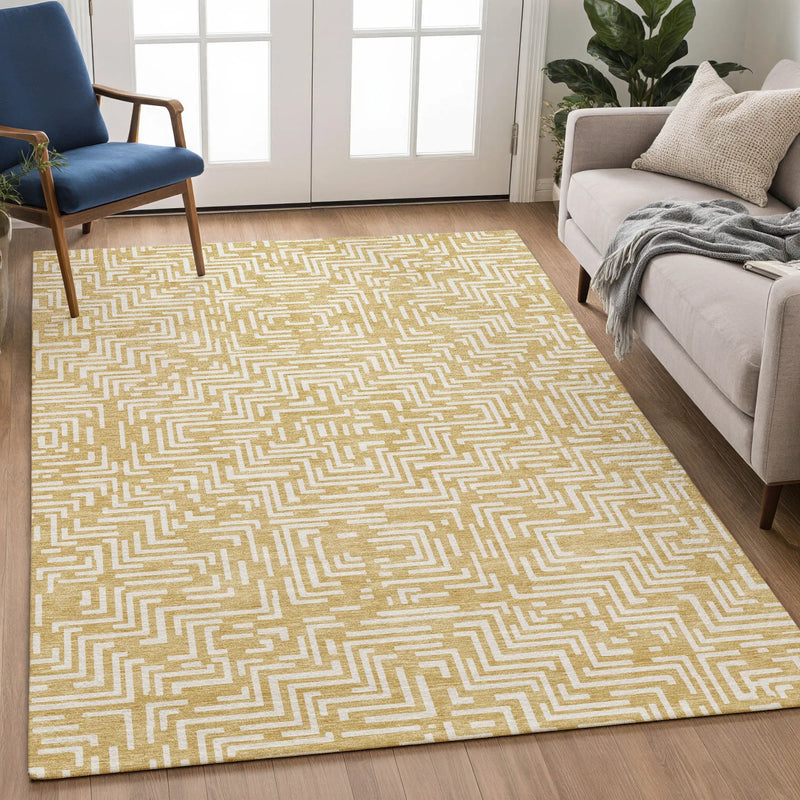 5' X 8' Gold And Brown Geometric Washable Indoor Outdoor Area Rug Homeroots Outdoor