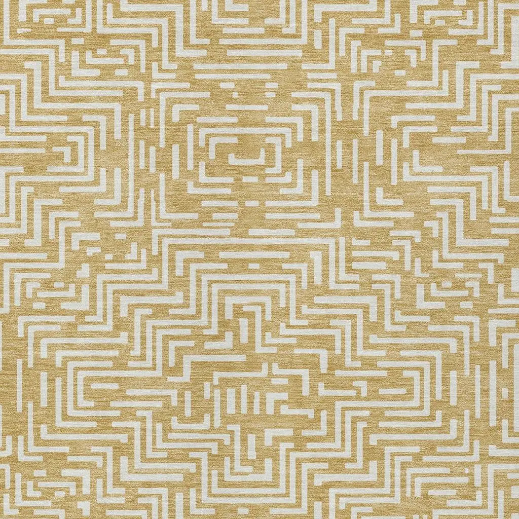 5' X 8' Gold And Brown Geometric Washable Indoor Outdoor Area Rug Homeroots Outdoor