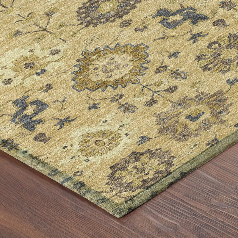 5' X 8' Gold And Brown Geometric Washable Indoor Outdoor Area Rug Homeroots Outdoor
