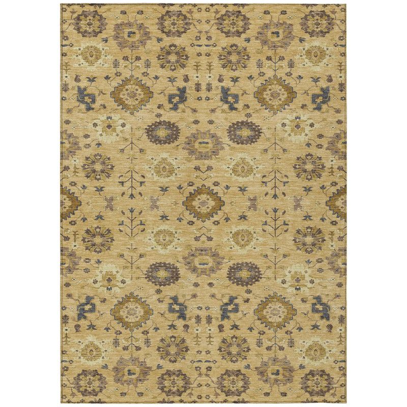 5' X 8' Gold And Brown Geometric Washable Indoor Outdoor Area Rug Homeroots Outdoor