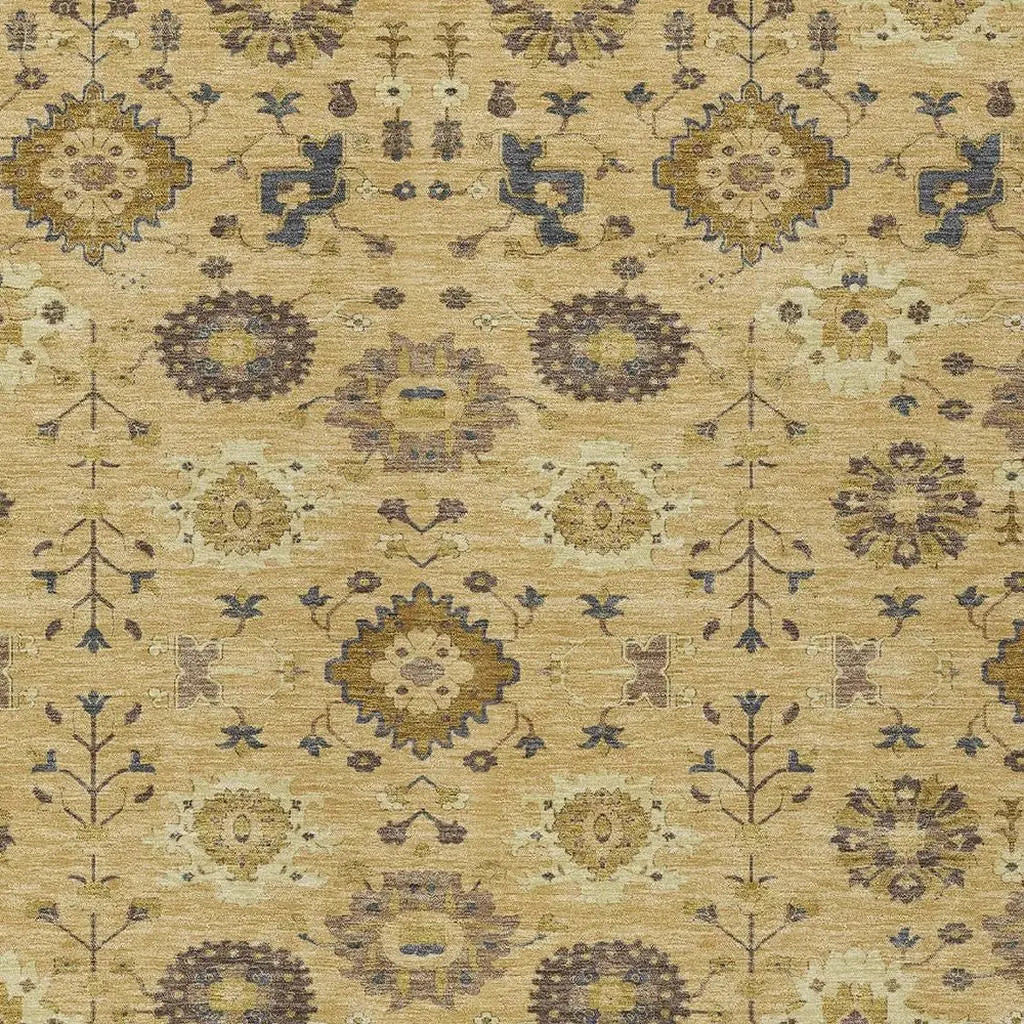 5' X 8' Gold And Brown Geometric Washable Indoor Outdoor Area Rug Homeroots Outdoor