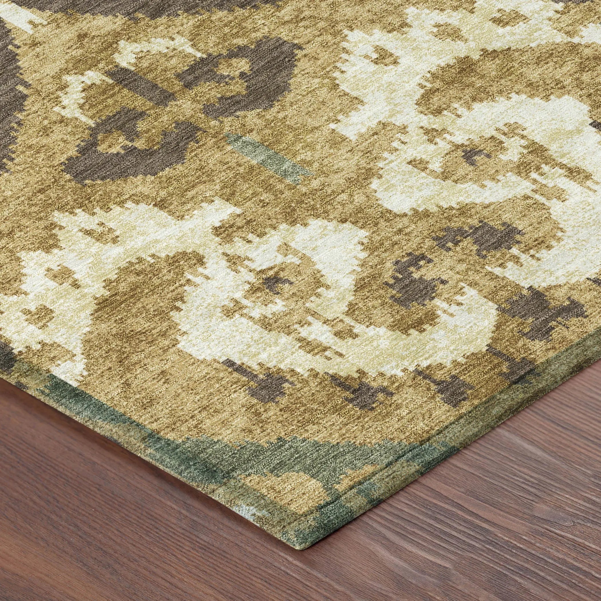 5' X 8' Gold And Brown Ikat Washable Indoor Outdoor Area Rug Homeroots Outdoor