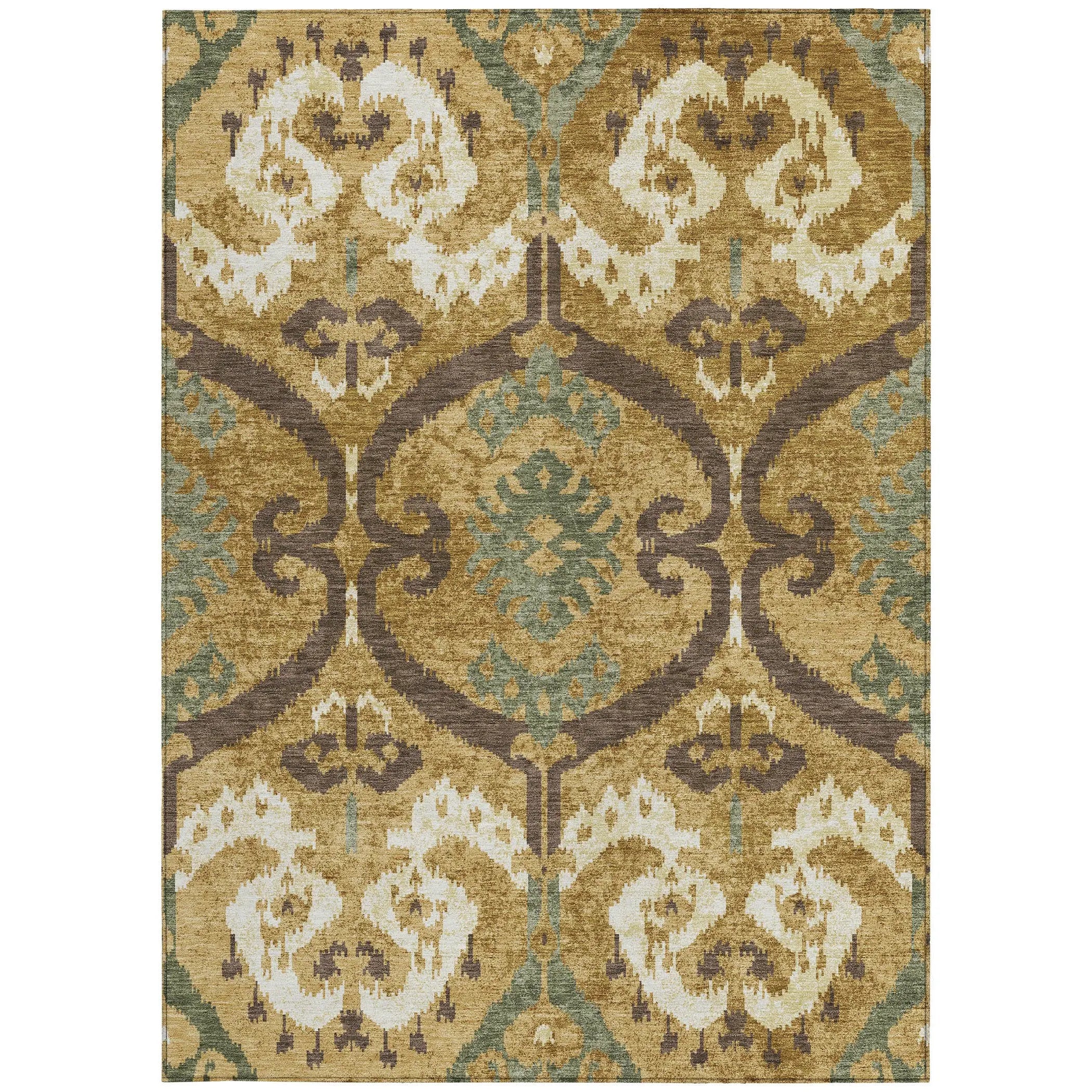 5' X 8' Gold And Brown Ikat Washable Indoor Outdoor Area Rug Homeroots Outdoor