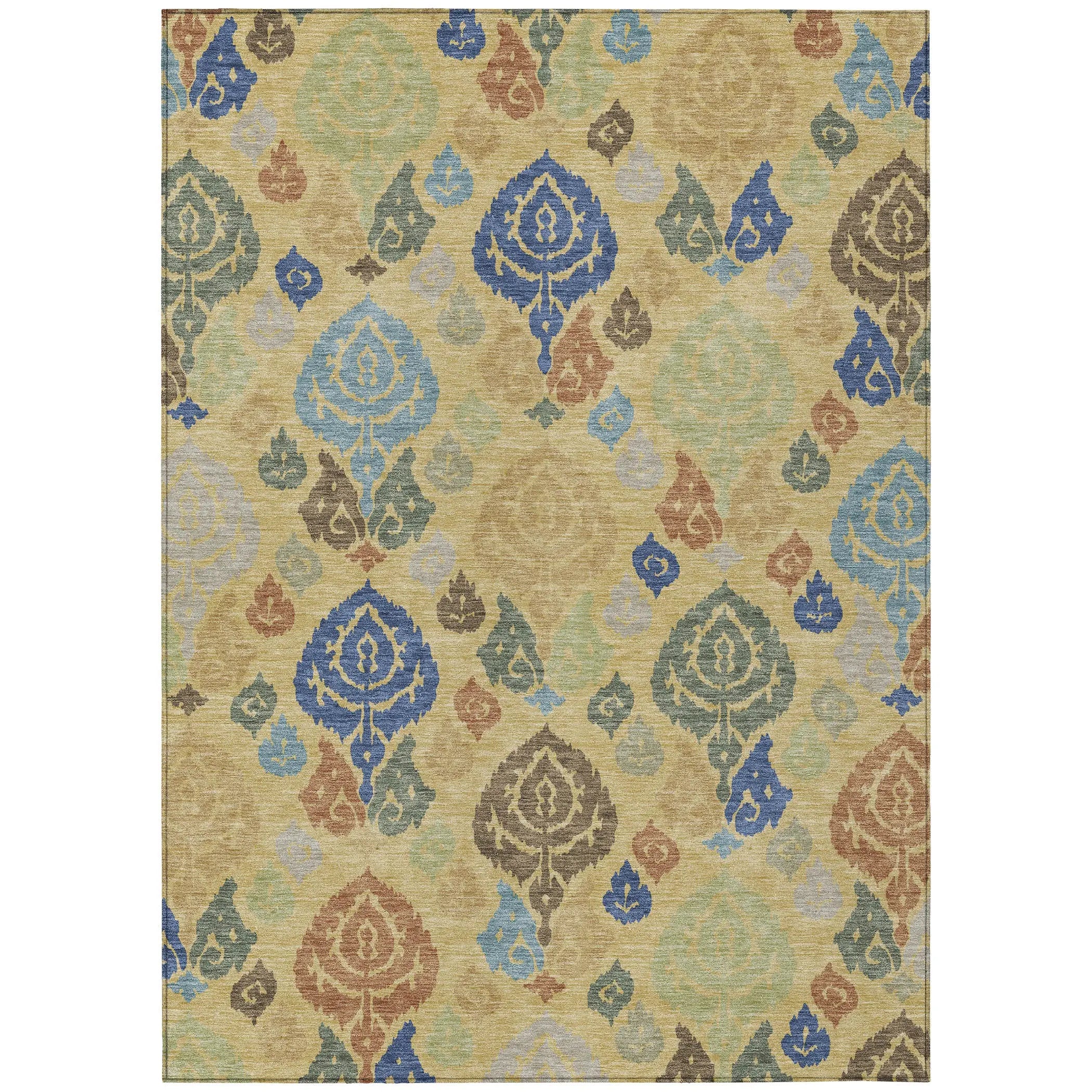5' X 8' Gold And Chocolate Damask Washable Indoor Outdoor Area Rug Homeroots Outdoor