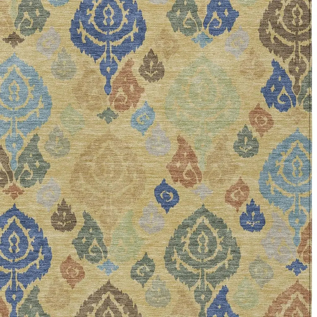 5' X 8' Gold And Chocolate Damask Washable Indoor Outdoor Area Rug Homeroots Outdoor