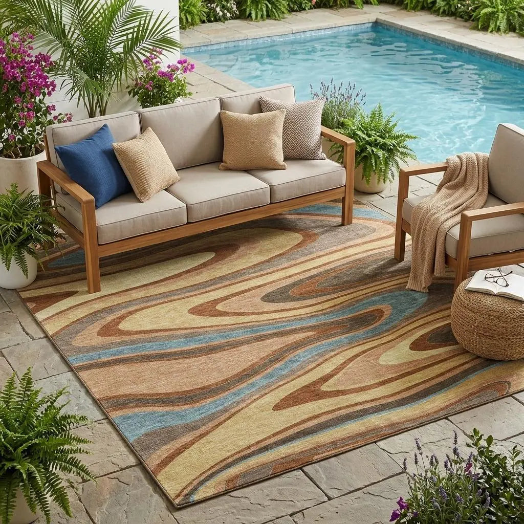 5' X 8' Gold And Copper Abstract Washable Indoor Outdoor Area Rug Homeroots Outdoor